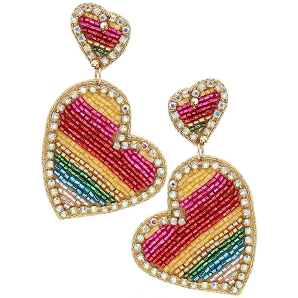 Heart rhinestone drop earrings